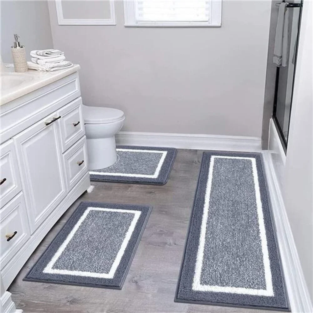 3pcs Bathroom Rugs Set with U-Shaped Mat, Non Slip, Quick Drying,
